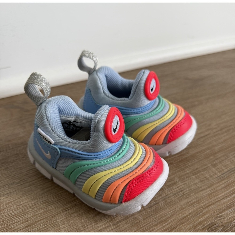 Nike Dynamo Blue Rainbow Slip On Baby Girls Size 3 Tennis Shoes Sneakers